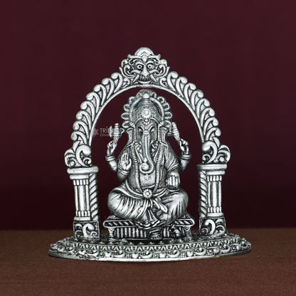 2.5-inch Sterling silver Lord Ganesha idol sculpture, detailed Ganesha figurine for Diwali puja and spiritual gifting.