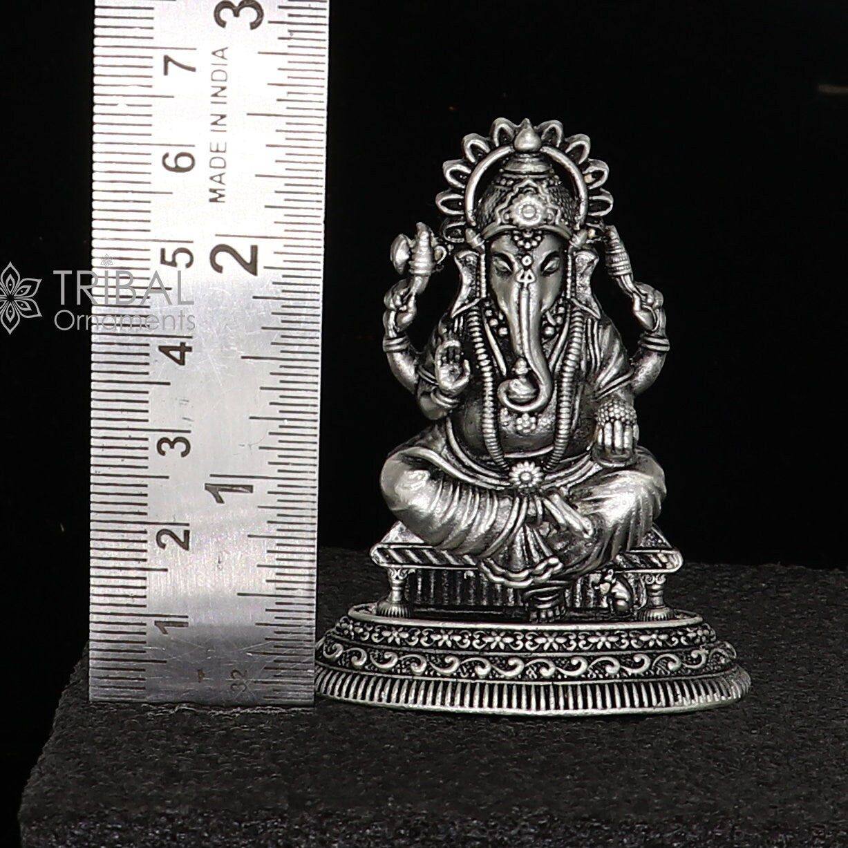 2.5" Divine 925 Sterling silver Lord Ganesh Idol, Pooja Articles, Silver Idols Figurine Ganesha statue sculpture Diwali puja gift art675 - TRIBAL ORNAMENTS