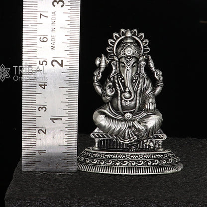 2.5-inch sterling silver Lord Ganesha idol by Tribal Ornaments, detailed Ganesha sculpture for Diwali puja or gift.