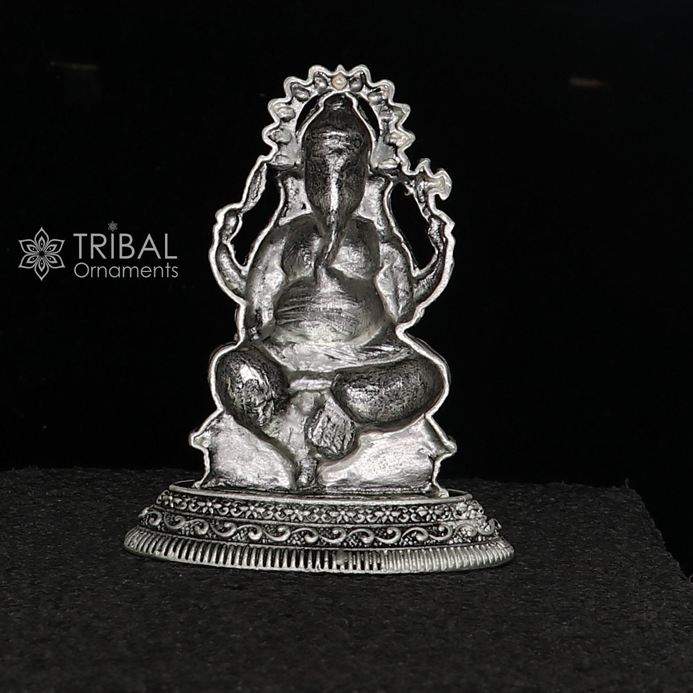 2.5" Divine 925 Sterling silver Lord Ganesh Idol, Pooja Articles, Silver Idols Figurine Ganesha statue sculpture Diwali puja gift art675 - TRIBAL ORNAMENTS