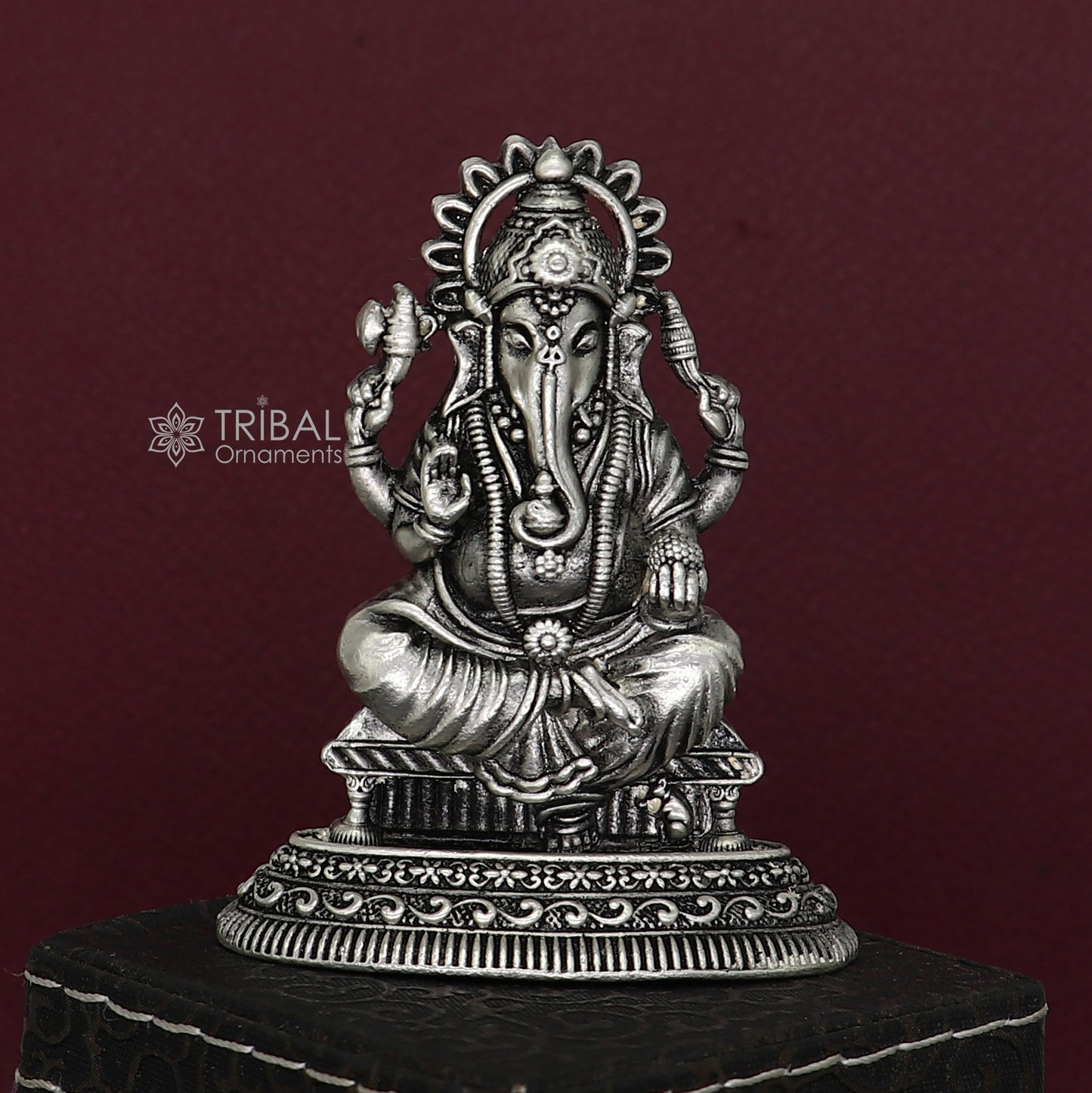 2.5" Divine 925 Sterling silver Lord Ganesh Idol, Pooja Articles, Silver Idols Figurine Ganesha statue sculpture Diwali puja gift art675 - TRIBAL ORNAMENTS