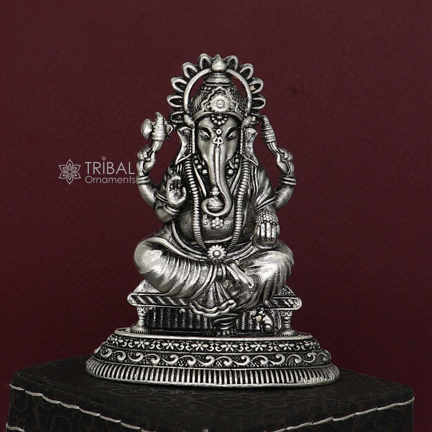 2.5" Divine 925 Sterling silver Lord Ganesh Idol, Pooja Articles, Silver Idols Figurine Ganesha statue sculpture Diwali puja gift art675 - TRIBAL ORNAMENTS