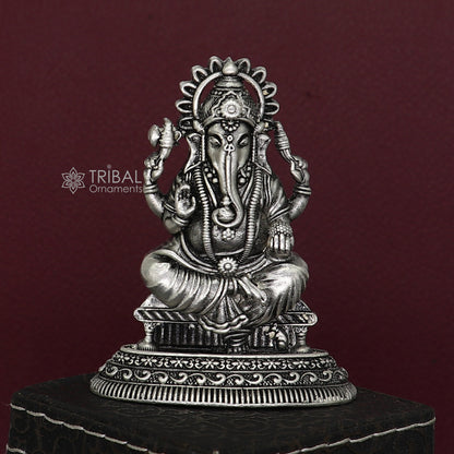 2.5-inch Sterling silver Lord Ganesha idol by Tribal Ornaments, detailed Ganesha sculpture for Diwali puja and home decor.