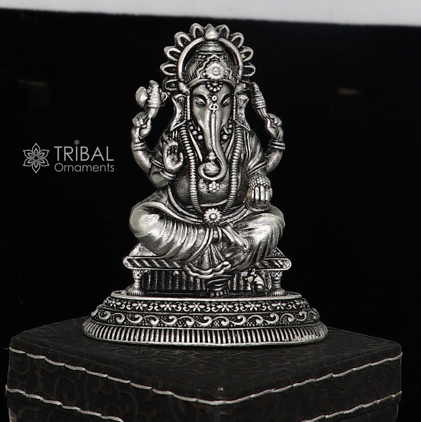 2.5" Divine 925 Sterling silver Lord Ganesh Idol, Pooja Articles, Silver Idols Figurine Ganesha statue sculpture Diwali puja gift art675 - TRIBAL ORNAMENTS