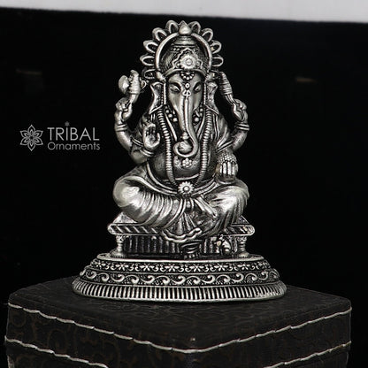 2.5-inch Sterling silver Lord Ganesha idol by TRIBAL ORNAMENTS, detailed silver Ganesha statue for Diwali puja or as a gift.