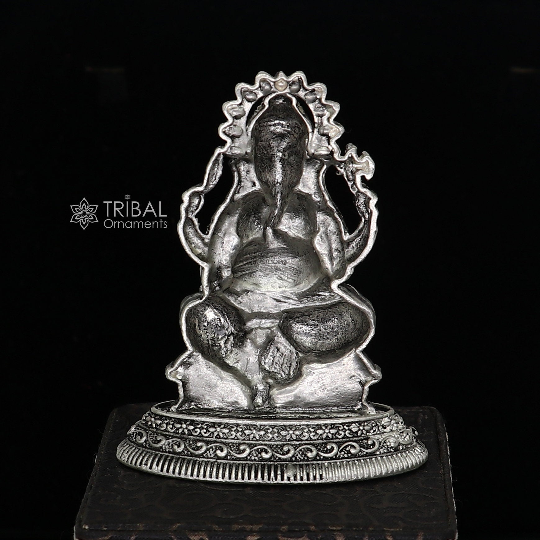 2.5" Divine 925 Sterling silver Lord Ganesh Idol, Pooja Articles, Silver Idols Figurine Ganesha statue sculpture Diwali puja gift art675 - TRIBAL ORNAMENTS