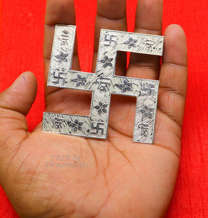 2.5 inches 925 sterling silver handmade swastika amazing divine holy swastik for your home and temple su893 - TRIBAL ORNAMENTS