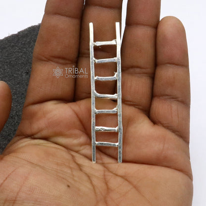 Handmade 2.5-inch sterling silver ladder with 7 steps, tribal design, ideal for puja rituals and silver utensils.