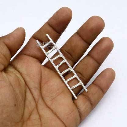 Handmade 2.5-inch 925 sterling silver ladder with 7 steps, designed for puja rituals and silver utensils by Tribal Ornaments.