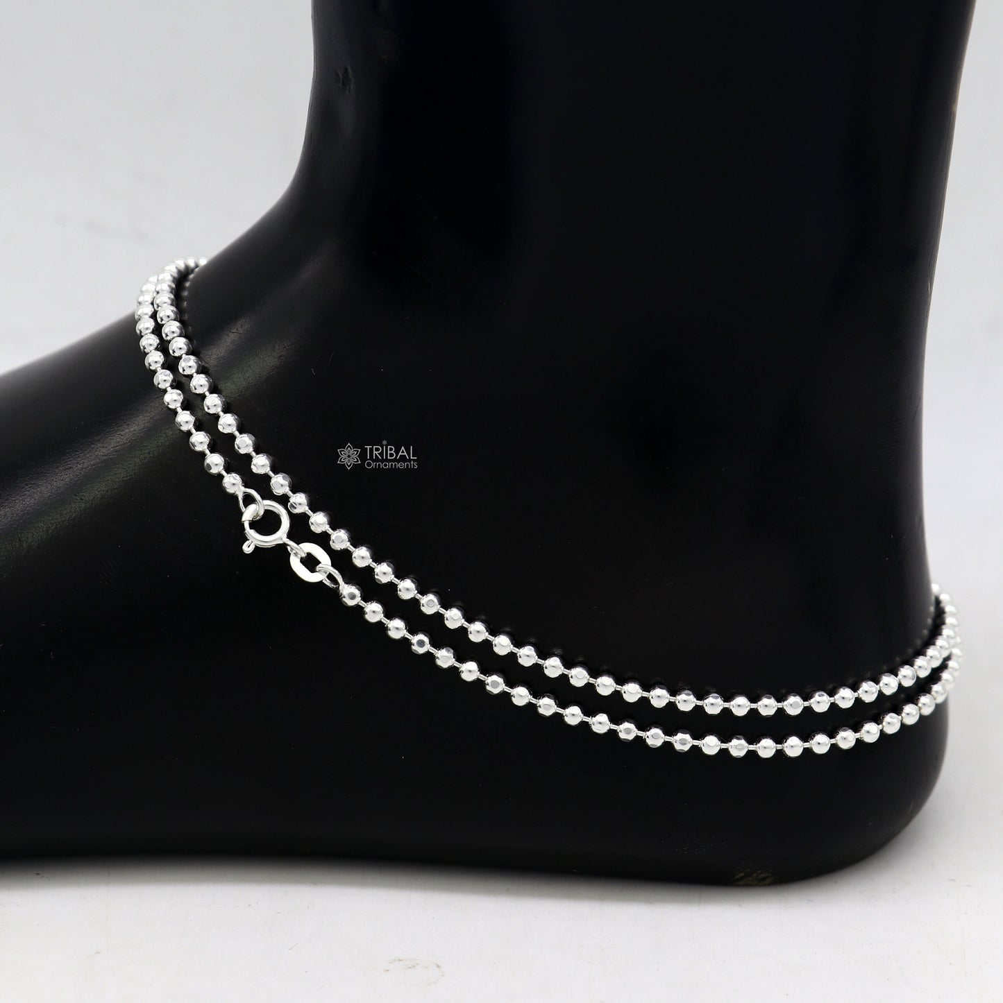 2mm 10.5925 sterling silver beaded/ball chain anklet bracelet amazing light weight delicate anklets belly dance silver jewelry ank611 - TRIBAL ORNAMENTS