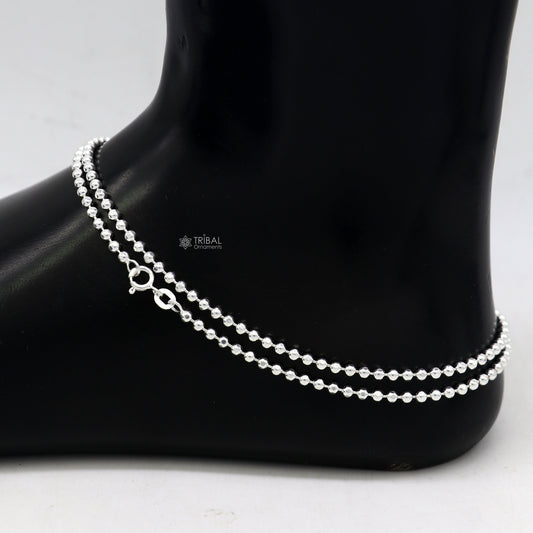 2mm 10.5925 sterling silver beaded/ball chain anklet bracelet amazing light weight delicate anklets belly dance silver jewelry ank611 - TRIBAL ORNAMENTS