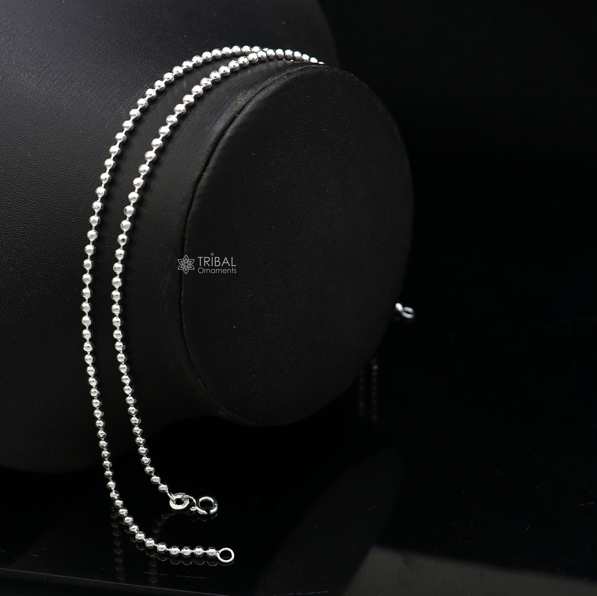 2mm 10.5925 sterling silver beaded/ball chain anklet bracelet amazing light weight delicate anklets belly dance silver jewelry ank611 - TRIBAL ORNAMENTS