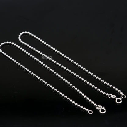 Sterling silver 2.5 mm beaded ball chain anklet bracelet, lightweight and delicate silver jewelry for belly dance and casual wear.