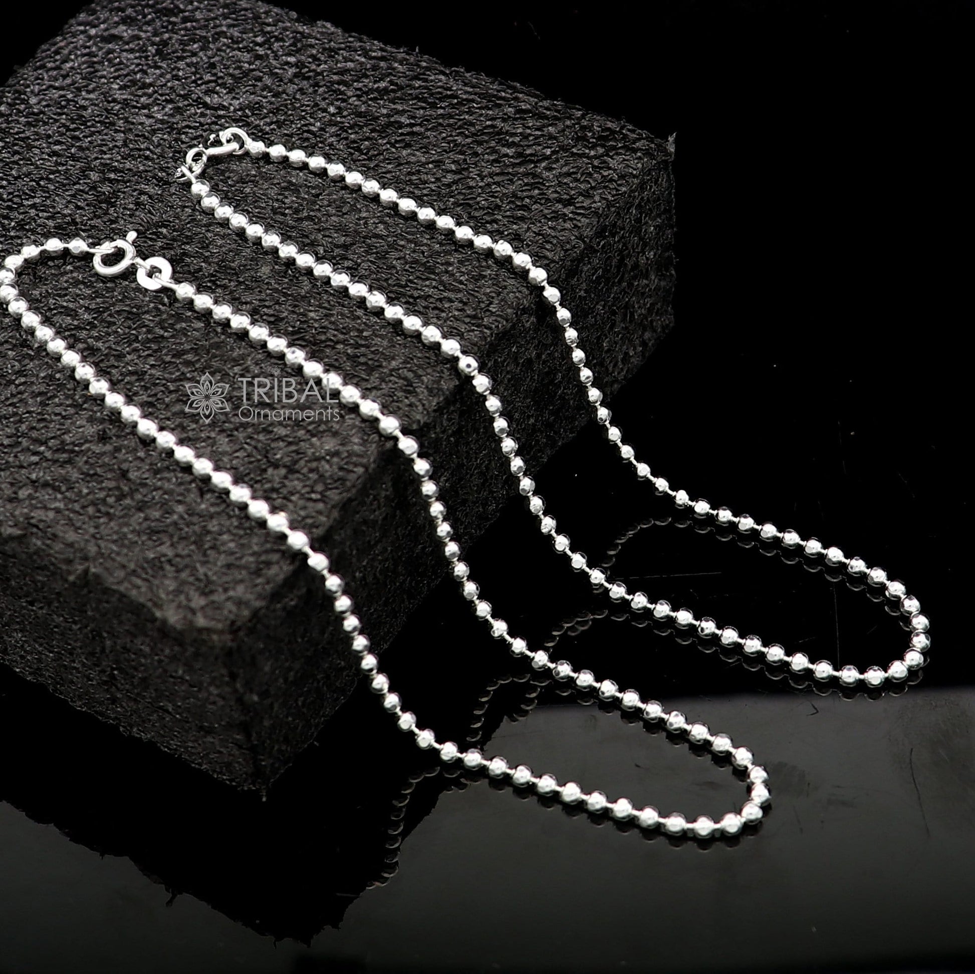 2mm 10.5925 sterling silver beaded/ball chain anklet bracelet amazing light weight delicate anklets belly dance silver jewelry ank611 - TRIBAL ORNAMENTS