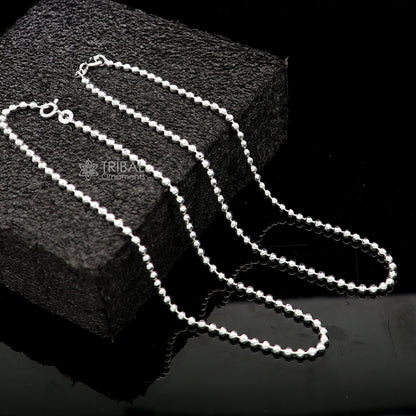 Sterling silver 2.5mm beaded ball chain anklet from TRIBAL ORNAMENTS, lightweight and delicate silver jewelry for ankle or belly dance.