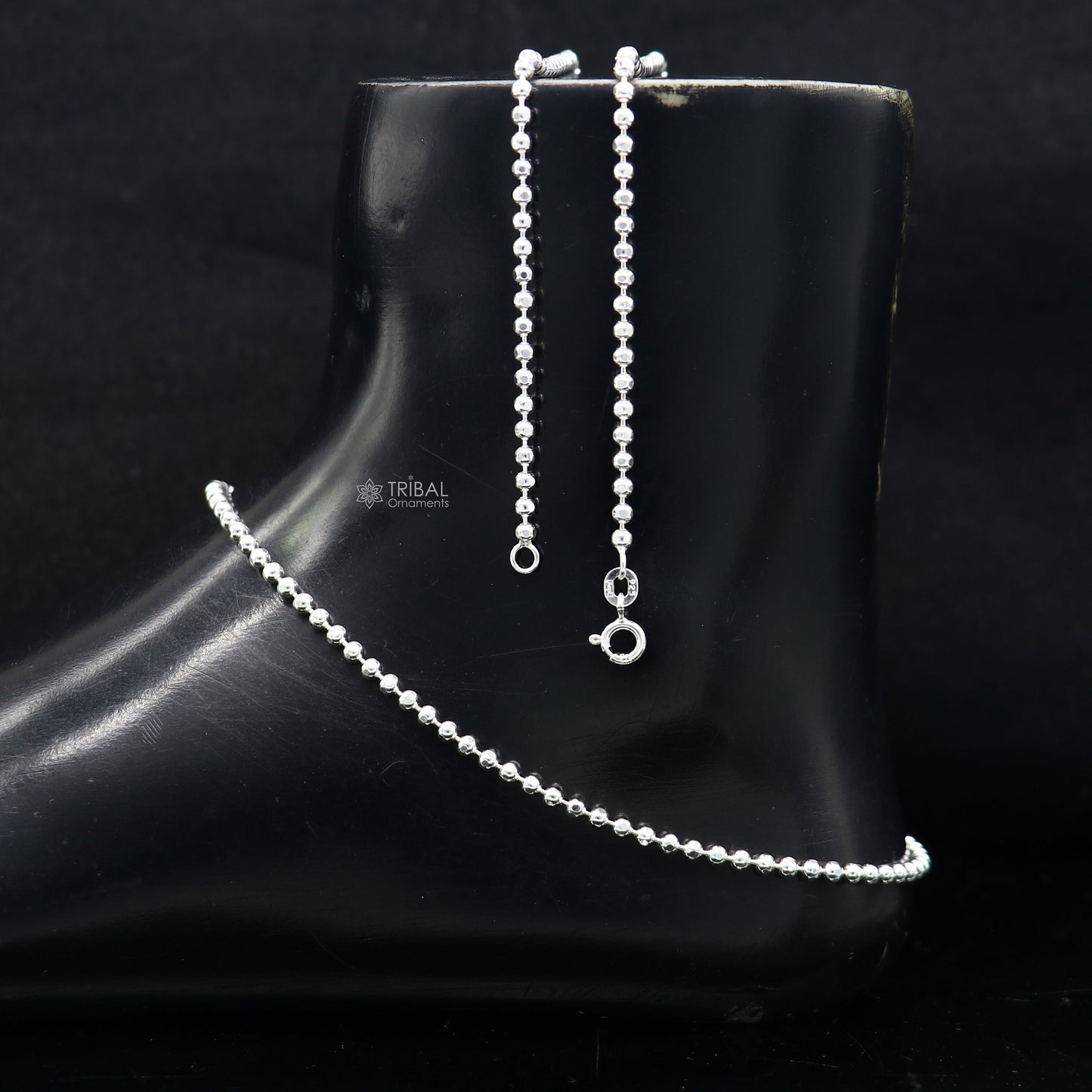 2mm 10.5925 sterling silver beaded/ball chain anklet bracelet amazing light weight delicate anklets belly dance silver jewelry ank611 - TRIBAL ORNAMENTS