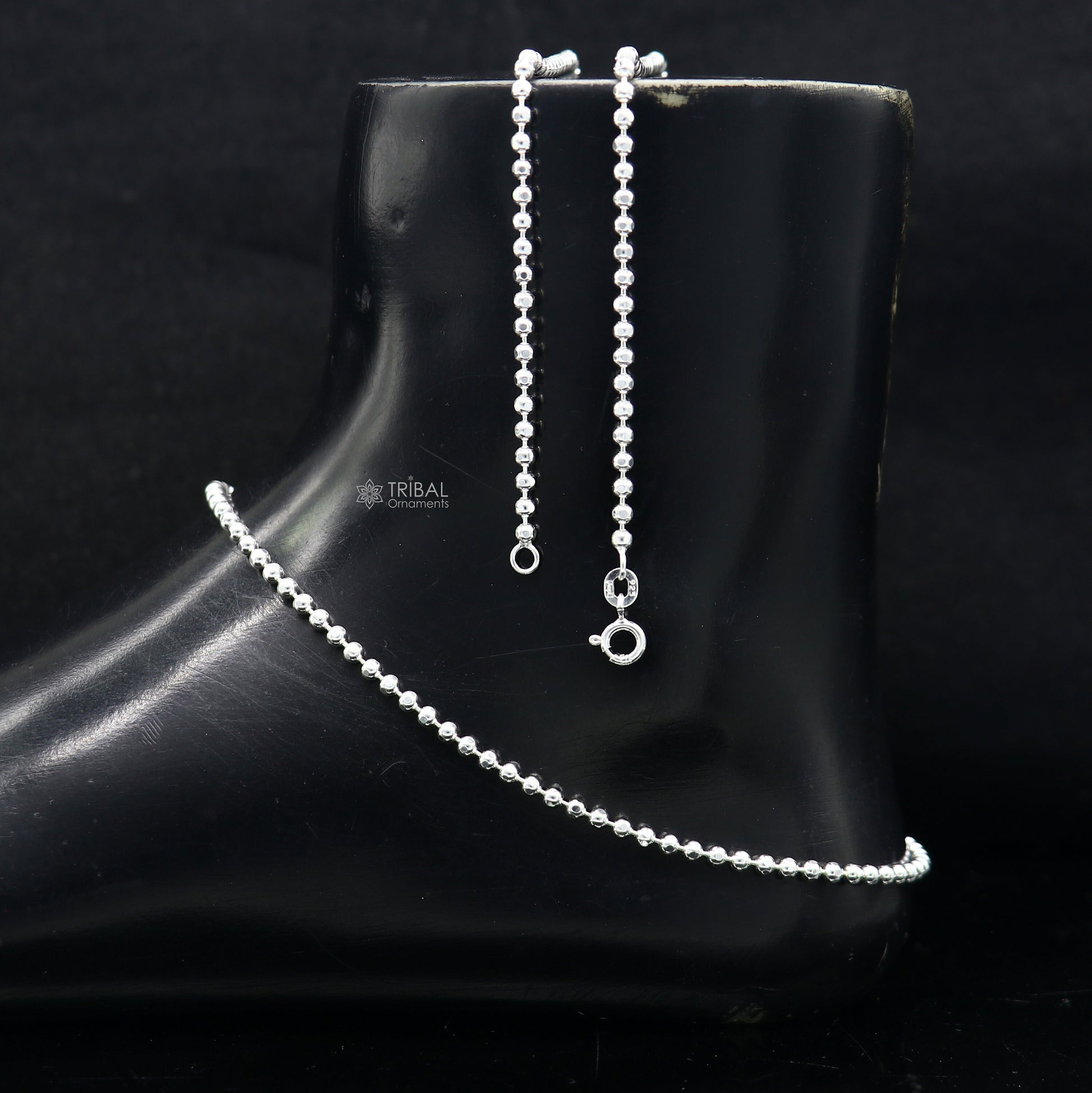 2mm 10.5925 sterling silver beaded/ball chain anklet bracelet amazing light weight delicate anklets belly dance silver jewelry ank611 - TRIBAL ORNAMENTS