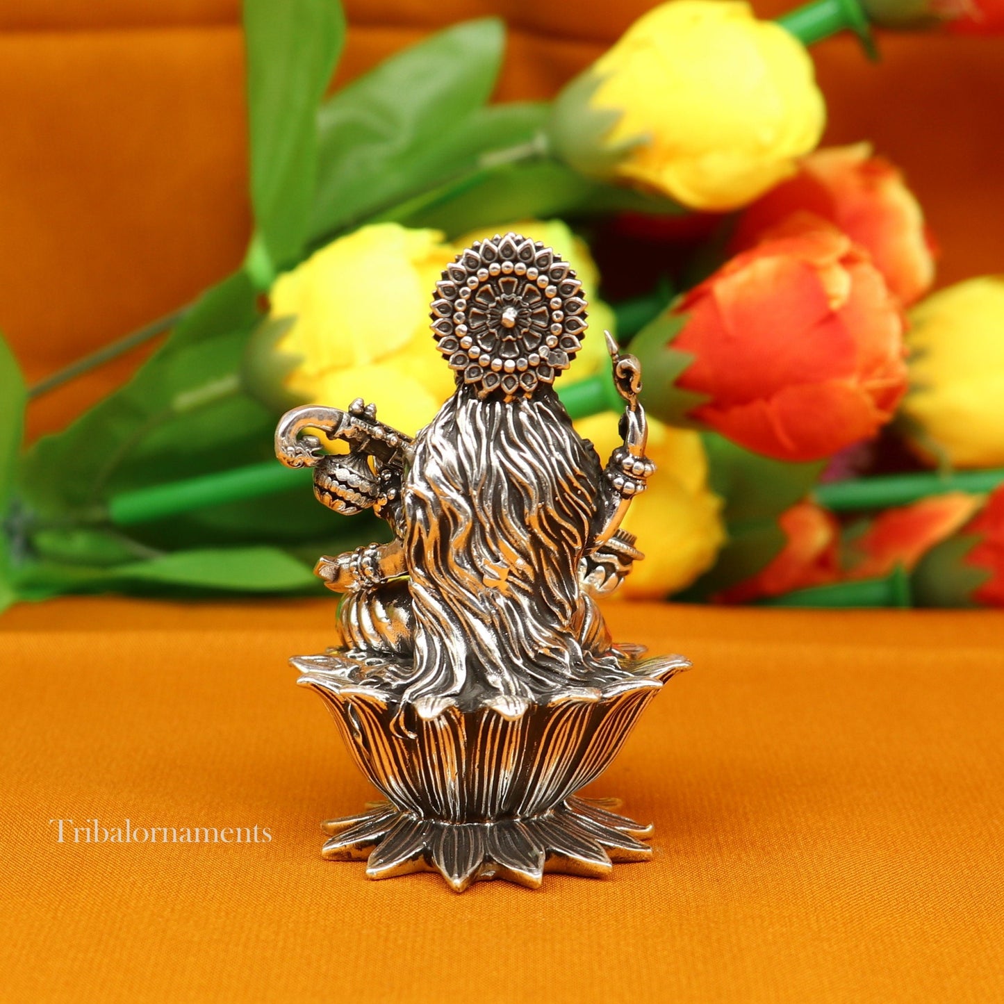 2.5" small 925 Sterling silver handmade customized Hindu idol Saraswati sharda maa statue, puja article figurine, home décor Articles art57 - TRIBAL ORNAMENTS