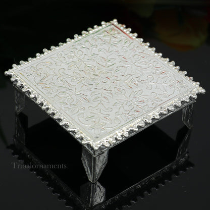 2.5" Vintage design Sterling silver handmade customize small square shape table/bazot/chouki, excellent home puja utensils temple art su553 - TRIBAL ORNAMENTS