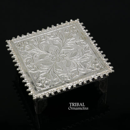 Sterling silver small square table/bazot or chouki, vintage design, handmade home puja utensils, tribal ornaments temple art.