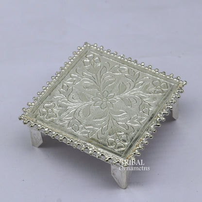 Vintage 2.5-inch sterling silver square-shaped puja utensil from Tribal Ornaments, handcrafted for home temple rituals.