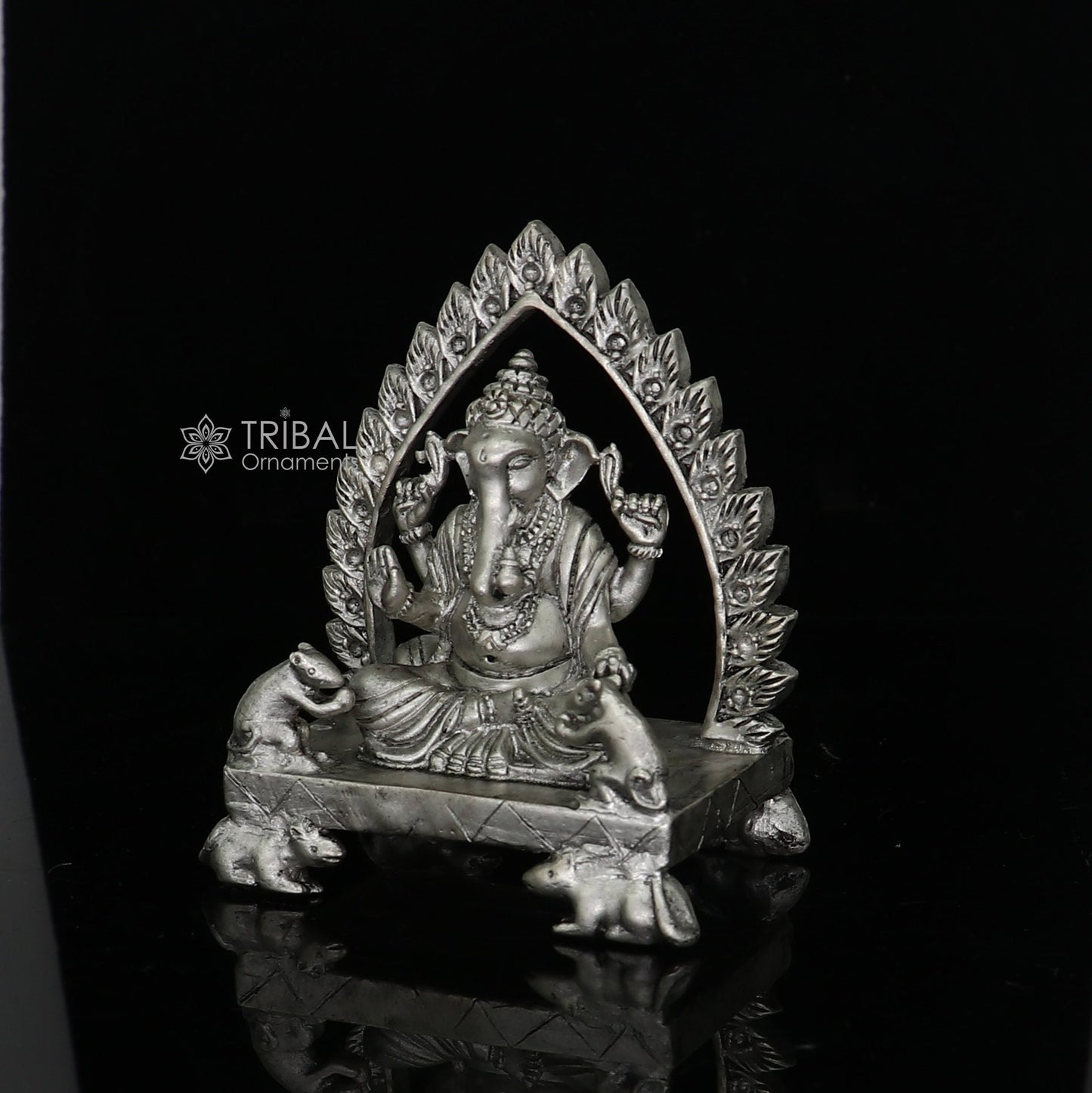 2.6" Divine 925 Sterling silver Lord Ganesh Idol, Pooja Articles, Silver Idols Figurine Ganesha statue sculpture Diwali puja gift art673 - TRIBAL ORNAMENTS