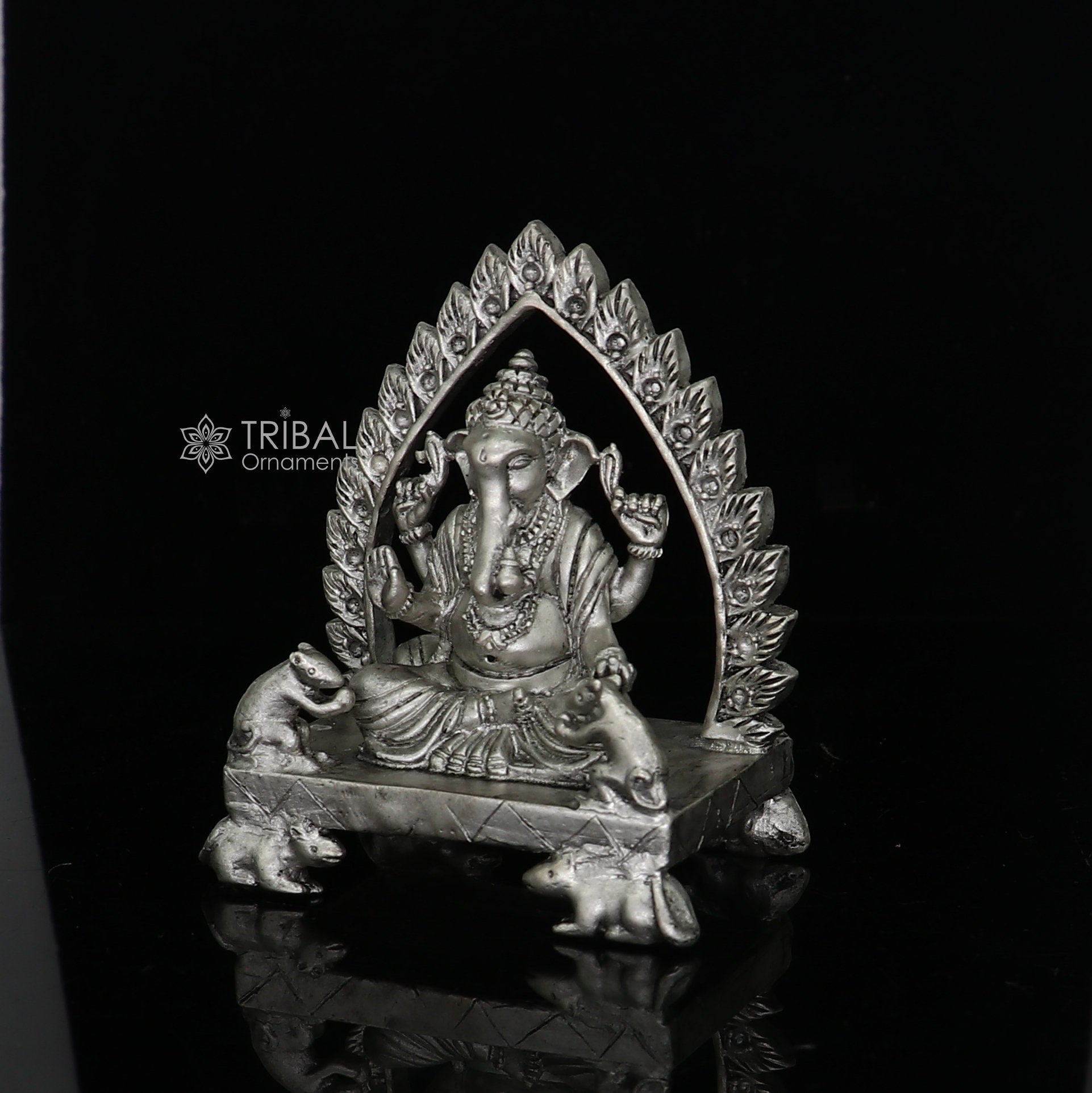 2.6" Divine 925 Sterling silver Lord Ganesh Idol, Pooja Articles, Silver Idols Figurine Ganesha statue sculpture Diwali puja gift art673 - TRIBAL ORNAMENTS