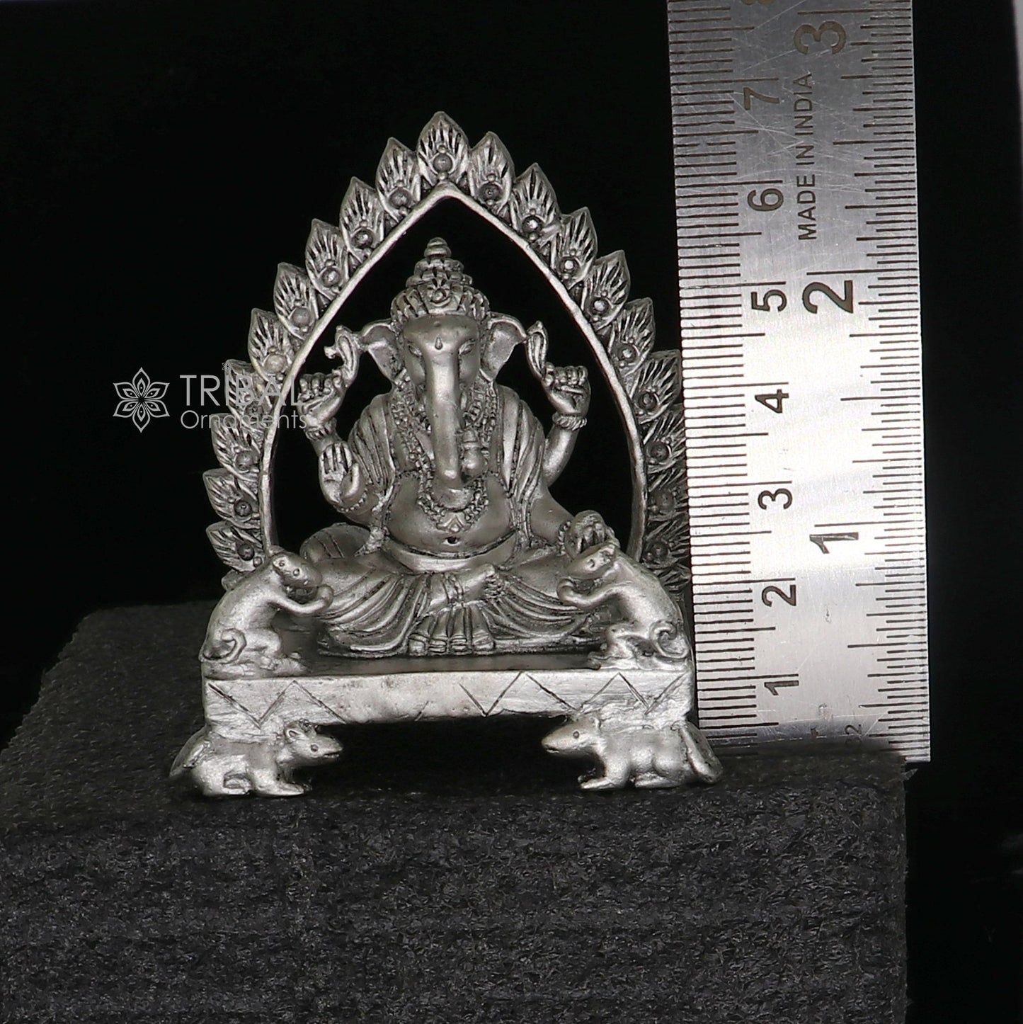 2.6" Divine 925 Sterling silver Lord Ganesh Idol, Pooja Articles, Silver Idols Figurine Ganesha statue sculpture Diwali puja gift art673 - TRIBAL ORNAMENTS