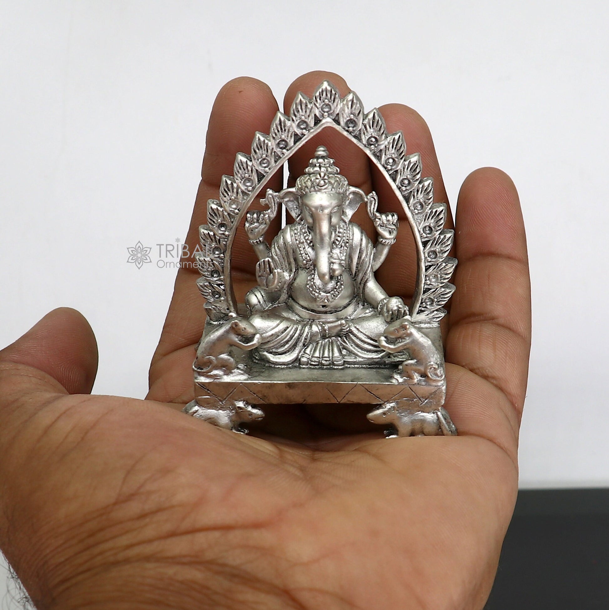 2.6" Divine 925 Sterling silver Lord Ganesh Idol, Pooja Articles, Silver Idols Figurine Ganesha statue sculpture Diwali puja gift art673 - TRIBAL ORNAMENTS