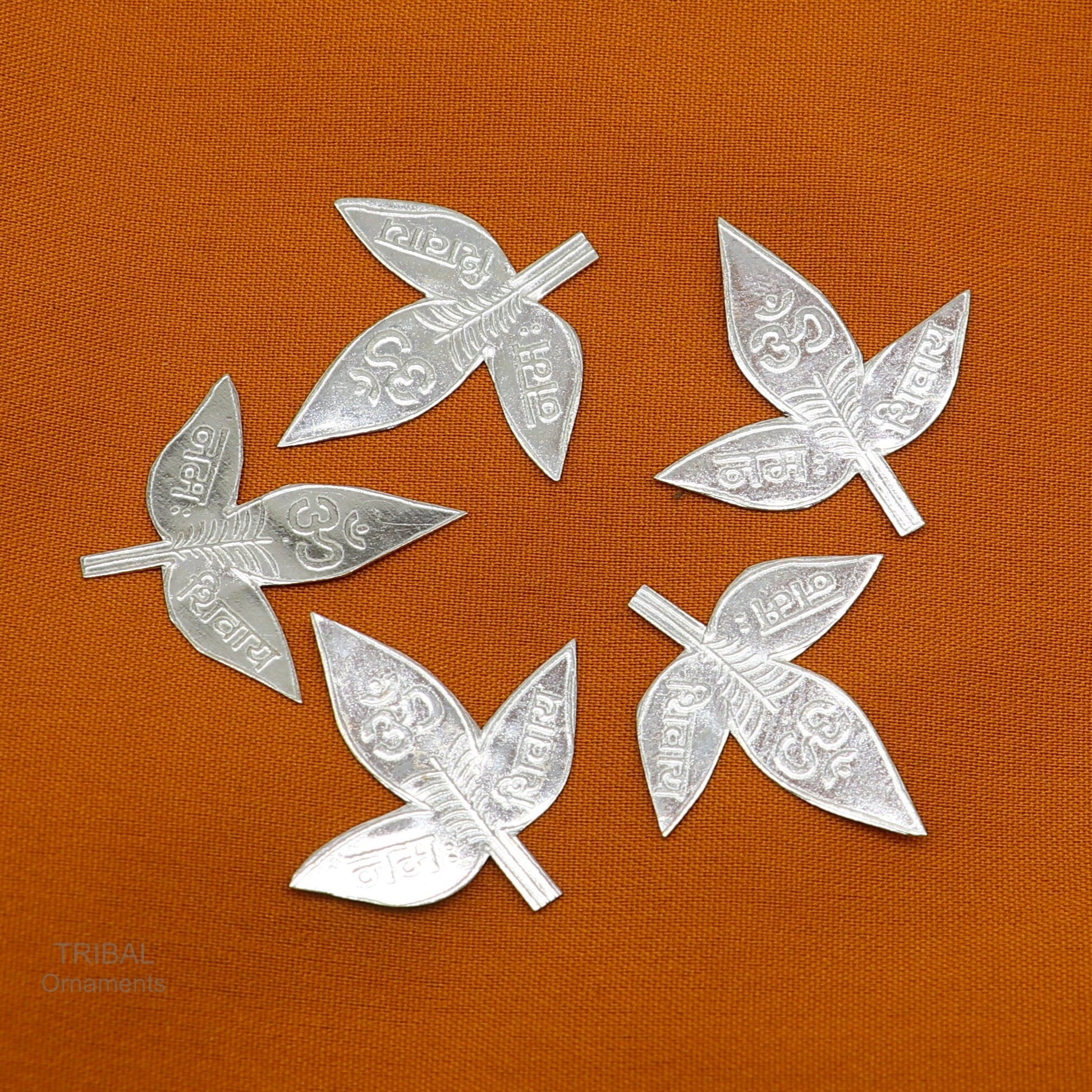2.8 cm Lord Shiva bel Patra Solid silver handmade solid belva patra, shiva worshipping/ puja article, bel tree leaves for puja su599 - TRIBAL ORNAMENTS