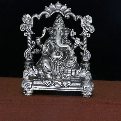 2.9" 925 Sterling silver handmade Idol lord Ganesh statue, Lord Ganesha known for his wisdom, ability to remove obstacles diwali gift art699 - TRIBAL ORNAMENTS
