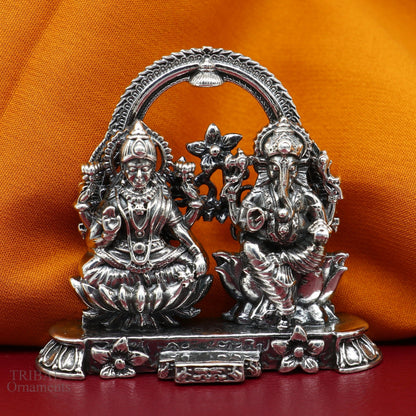 2" 925 Sterling silver handmade customized Hindu idols Laxmi and Ganesha statue, puja article figurine, home décor Diwali puja gift ART228 - TRIBAL ORNAMENTS
