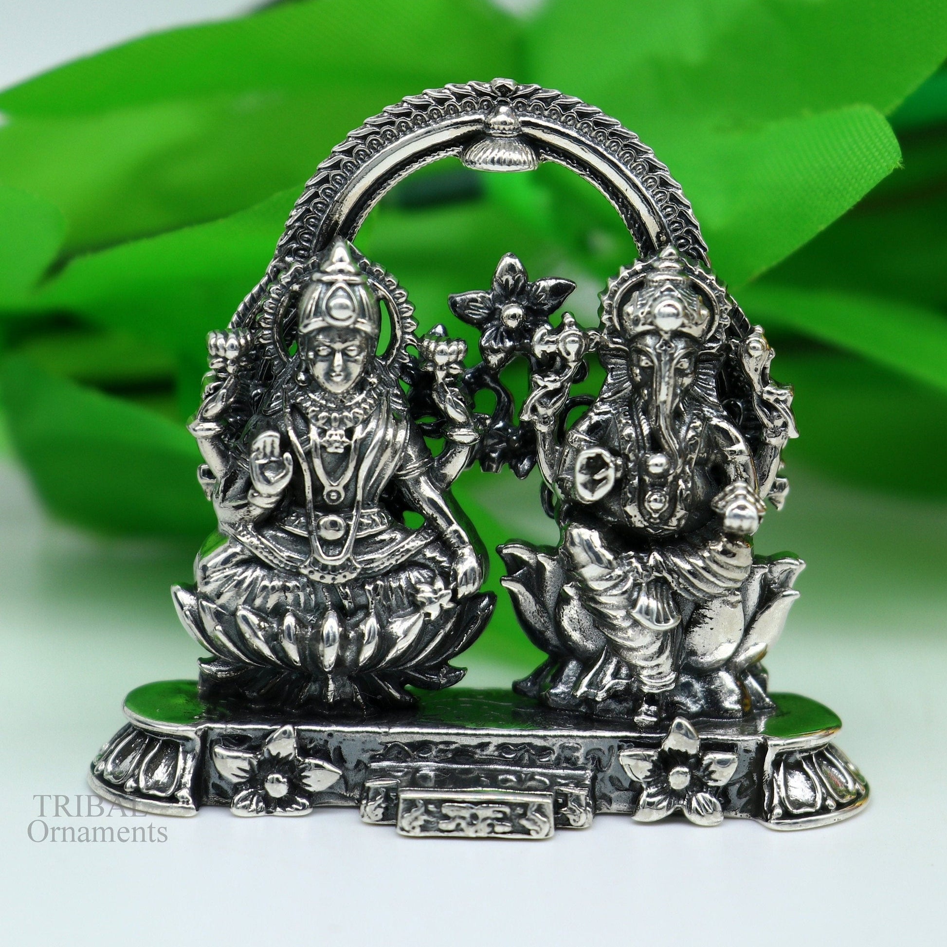 2" 925 Sterling silver handmade customized Hindu idols Laxmi and Ganesha statue, puja article figurine, home décor Diwali puja gift ART228 - TRIBAL ORNAMENTS