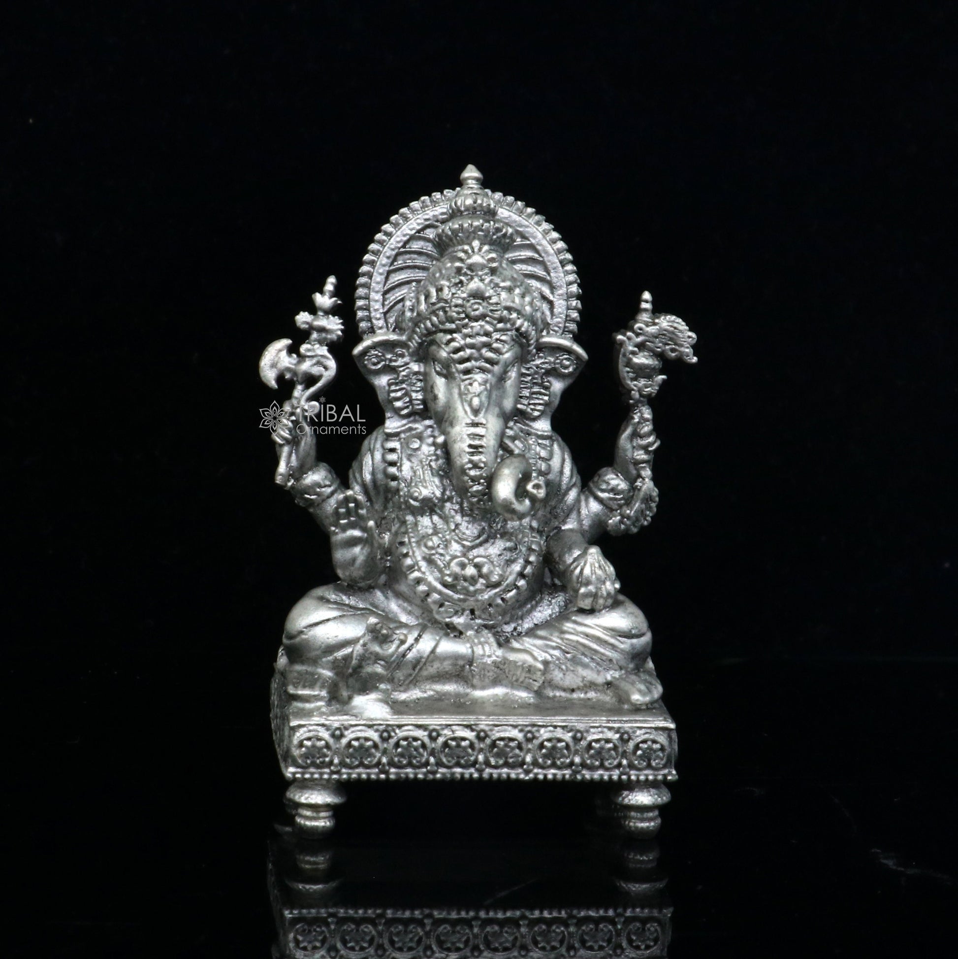 2" 925 Sterling silver handmade God Ganesha statue, puja article figurine, Diwali puja Divine silver article of prosperity and wealth art708 - TRIBAL ORNAMENTS