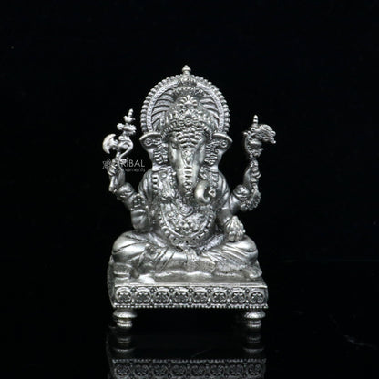 2" 925 Sterling silver handmade God Ganesha statue, puja article figurine, Diwali puja Divine silver article of prosperity and wealth art708 - TRIBAL ORNAMENTS