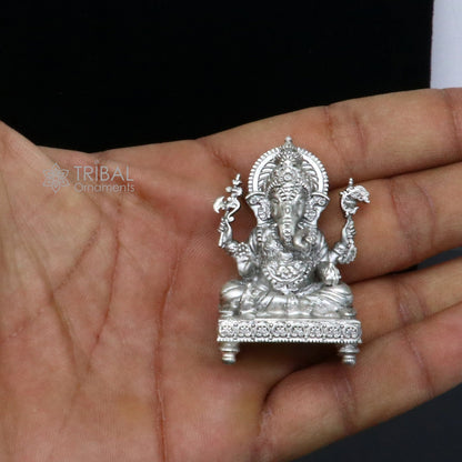 2" 925 Sterling silver handmade God Ganesha statue, puja article figurine, Diwali puja Divine silver article of prosperity and wealth art708 - TRIBAL ORNAMENTS