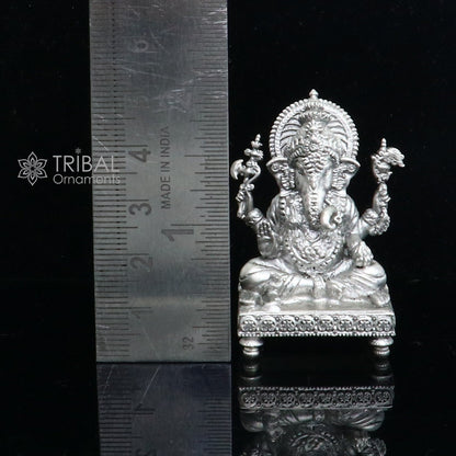 2" 925 Sterling silver handmade God Ganesha statue, puja article figurine, Diwali puja Divine silver article of prosperity and wealth art708 - TRIBAL ORNAMENTS