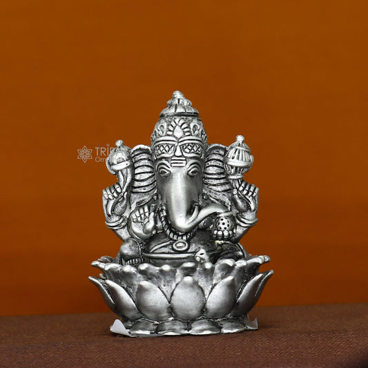 2"  925 Sterling silver handmade Hindu God Idol Ganesha statue, puja article figurine, home decor Diwali puja Divine silver article art681 - TRIBAL ORNAMENTS