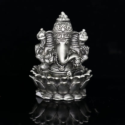 2"  925 Sterling silver handmade Hindu God Idol Ganesha statue, puja article figurine, home decor Diwali puja Divine silver article art681 - TRIBAL ORNAMENTS