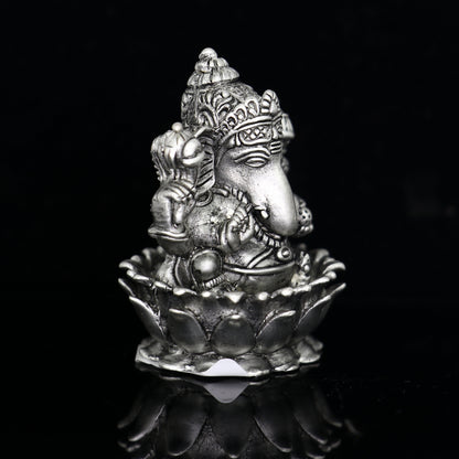 2"  925 Sterling silver handmade Hindu God Idol Ganesha statue, puja article figurine, home decor Diwali puja Divine silver article art681 - TRIBAL ORNAMENTS