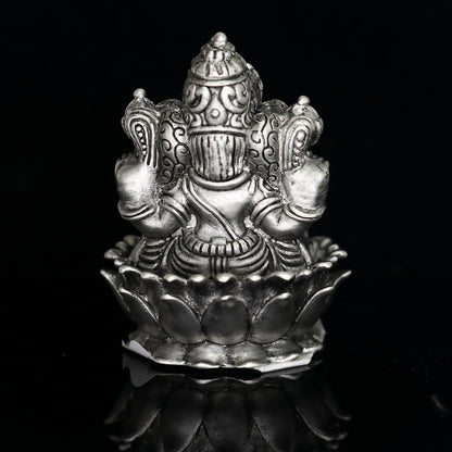 2"  925 Sterling silver handmade Hindu God Idol Ganesha statue, puja article figurine, home decor Diwali puja Divine silver article art681 - TRIBAL ORNAMENTS