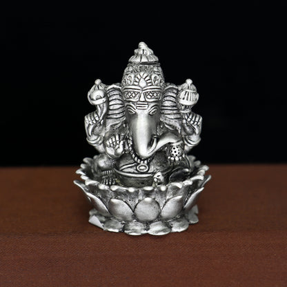 2"  925 Sterling silver handmade Hindu God Idol Ganesha statue, puja article figurine, home decor Diwali puja Divine silver article art681 - TRIBAL ORNAMENTS
