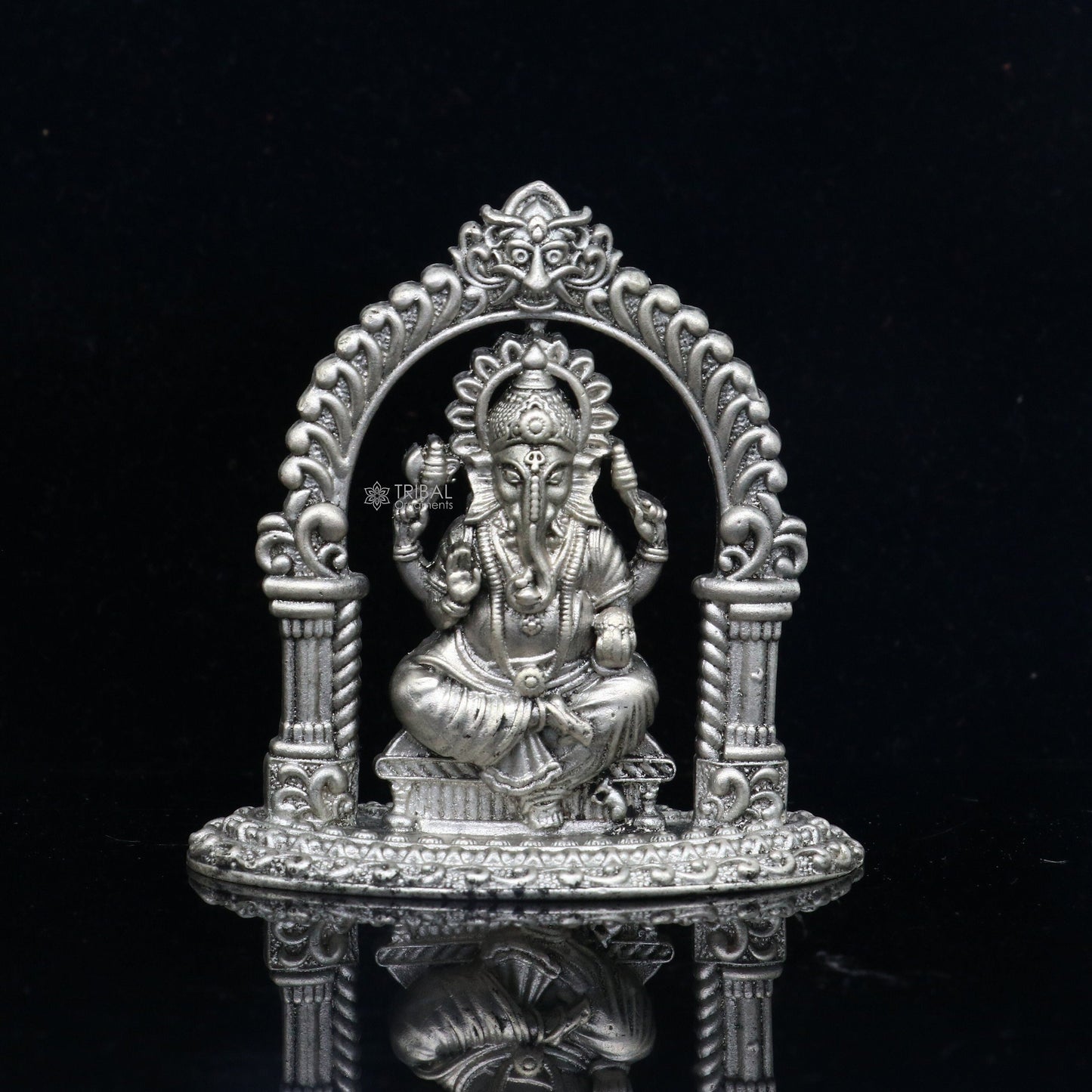2" 925 Sterling silver handmade Hindu God Idol Ganesha statue, puja article figurine, home decor Diwali puja Divine silver article art704 - TRIBAL ORNAMENTS