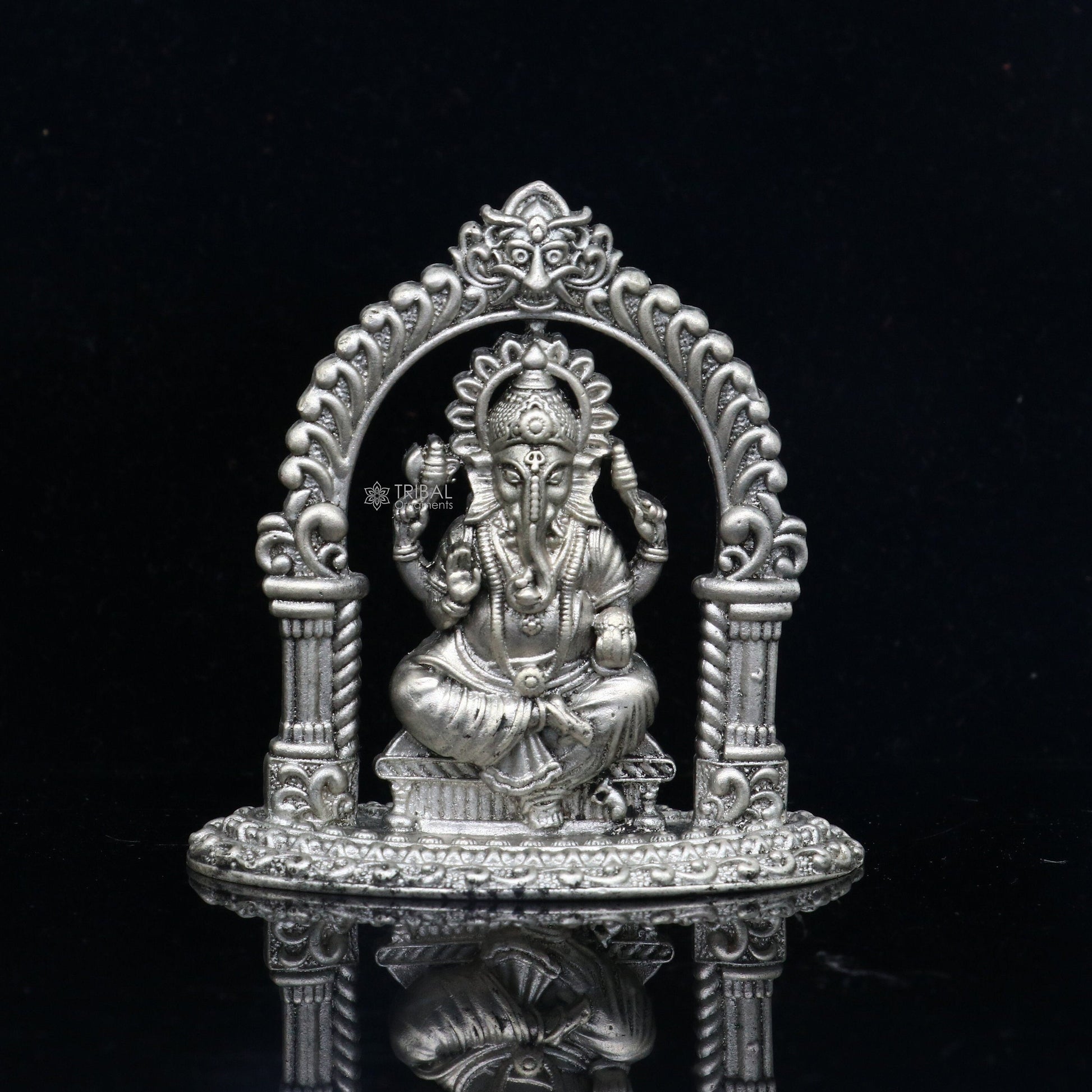 2" 925 Sterling silver handmade Hindu God Idol Ganesha statue, puja article figurine, home decor Diwali puja Divine silver article art704 - TRIBAL ORNAMENTS