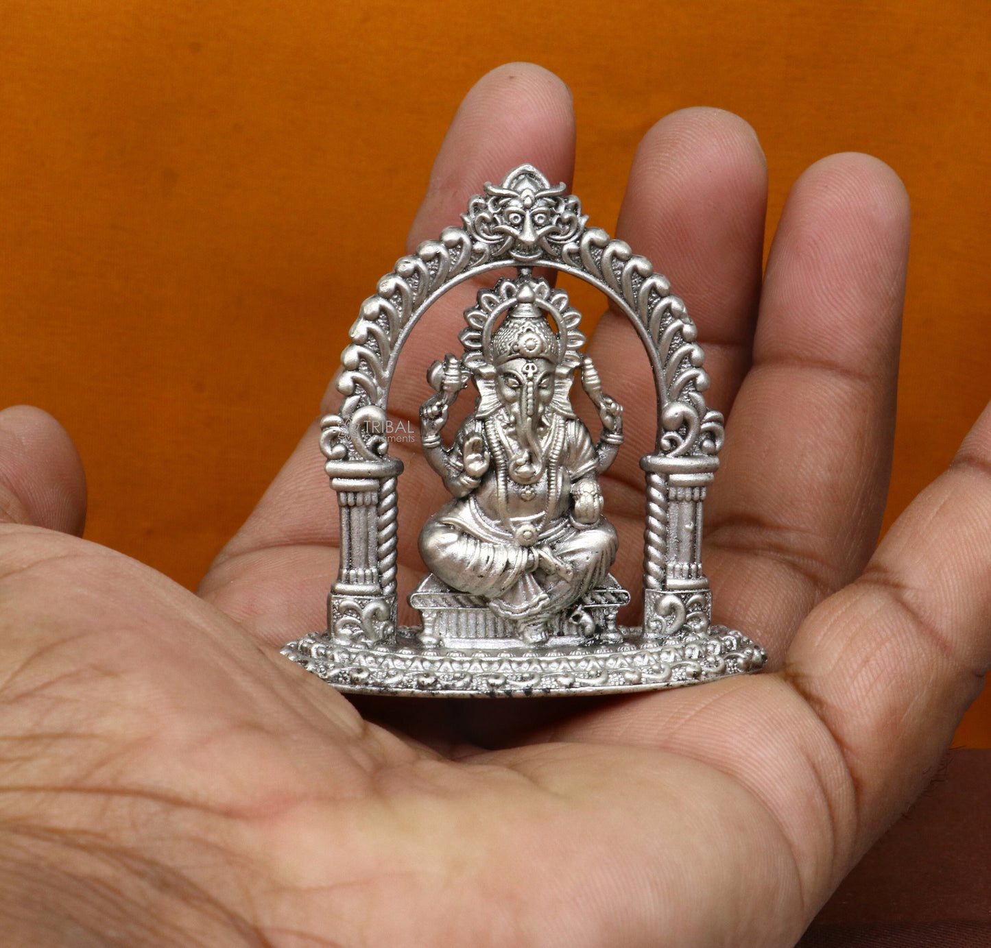 2" 925 Sterling silver handmade Hindu God Idol Ganesha statue, puja article figurine, home decor Diwali puja Divine silver article art704 - TRIBAL ORNAMENTS