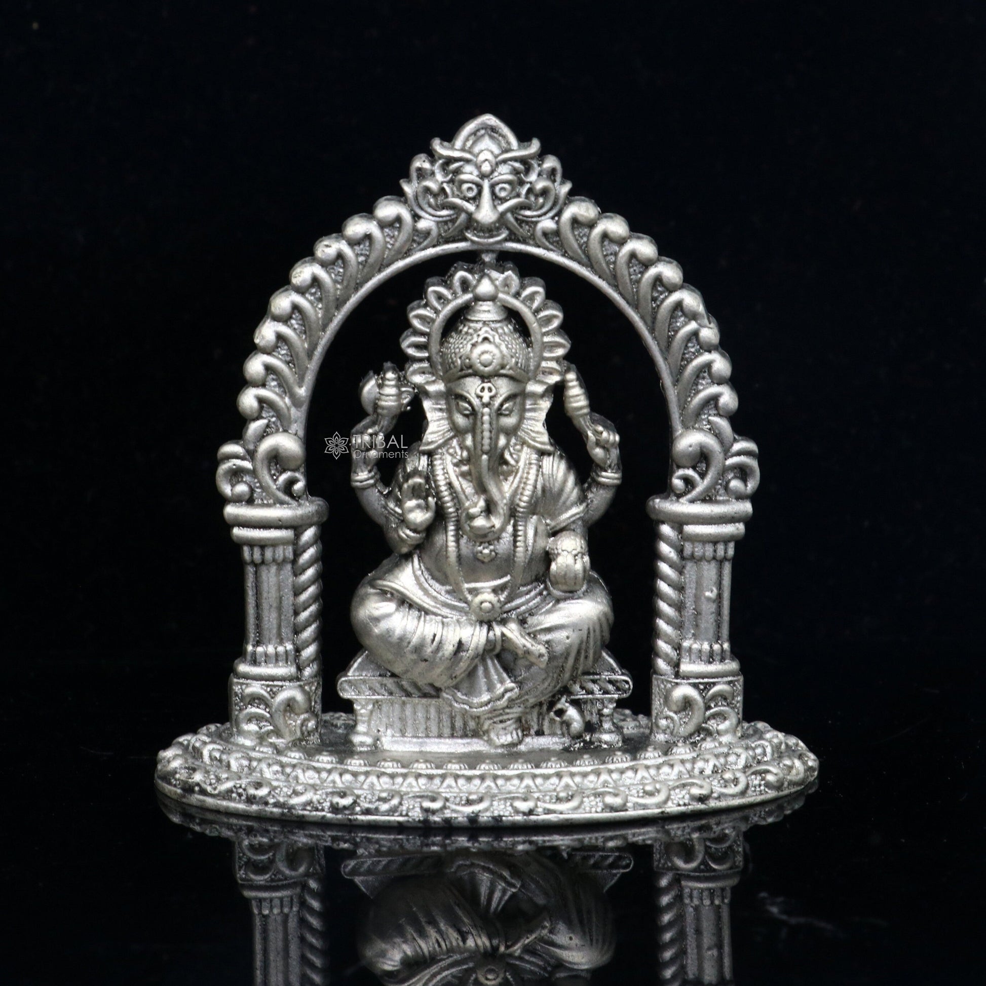 2" 925 Sterling silver handmade Hindu God Idol Ganesha statue, puja article figurine, home decor Diwali puja Divine silver article art704 - TRIBAL ORNAMENTS