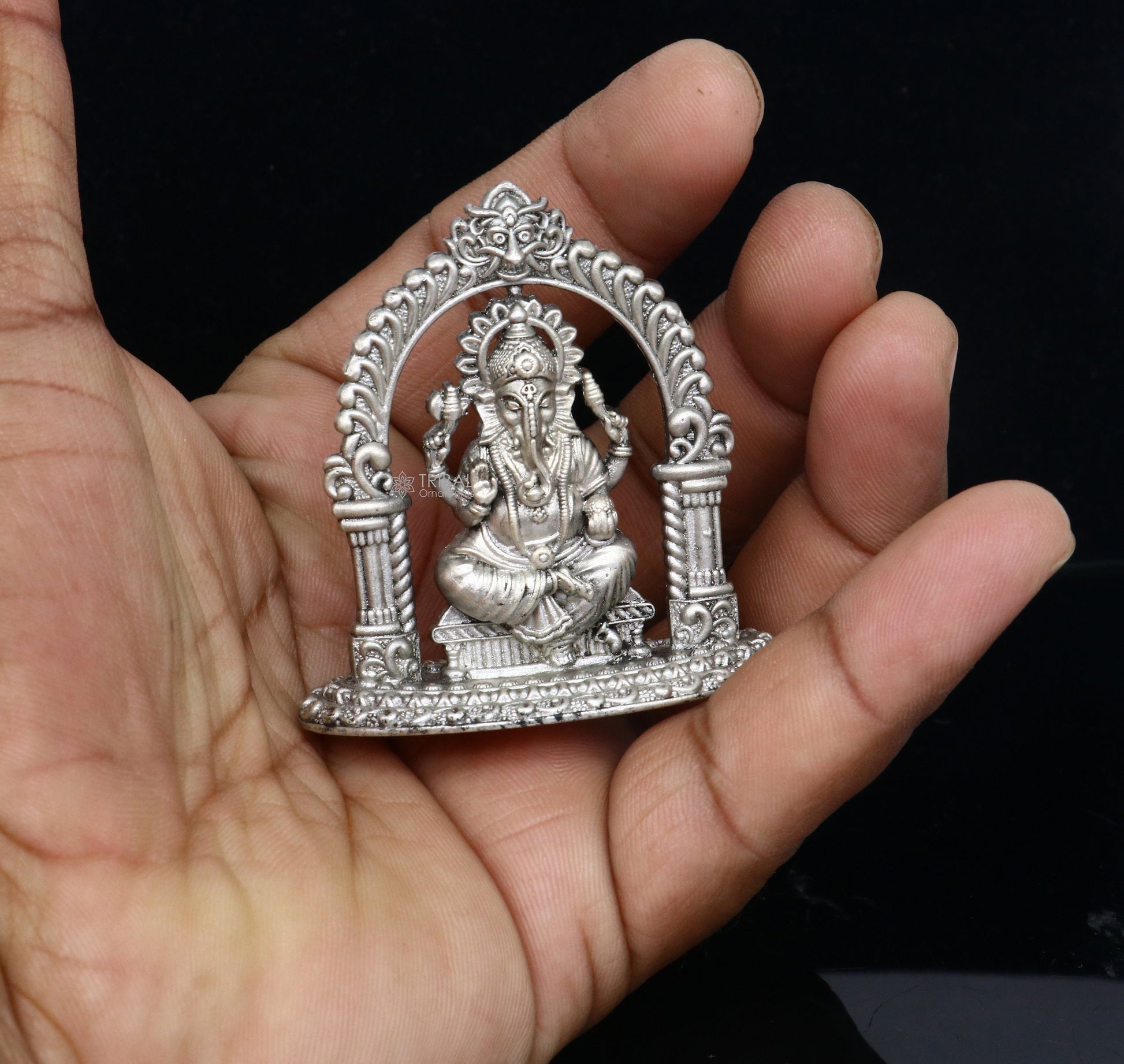 2" 925 Sterling silver handmade Hindu God Idol Ganesha statue, puja article figurine, home decor Diwali puja Divine silver article art704 - TRIBAL ORNAMENTS