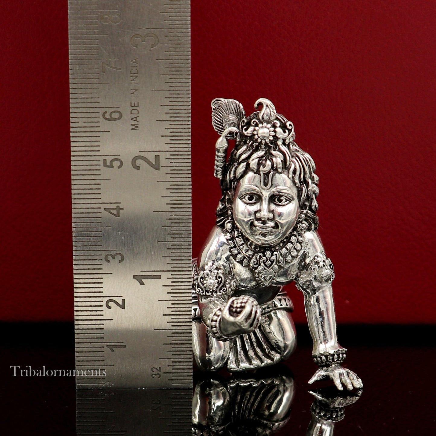 2" 925 silver handmade idol god little Krishna, Laddu Gopal, crawling Krishna small statue sculpture temple puja art, Diwali gift art224 - TRIBAL ORNAMENTS