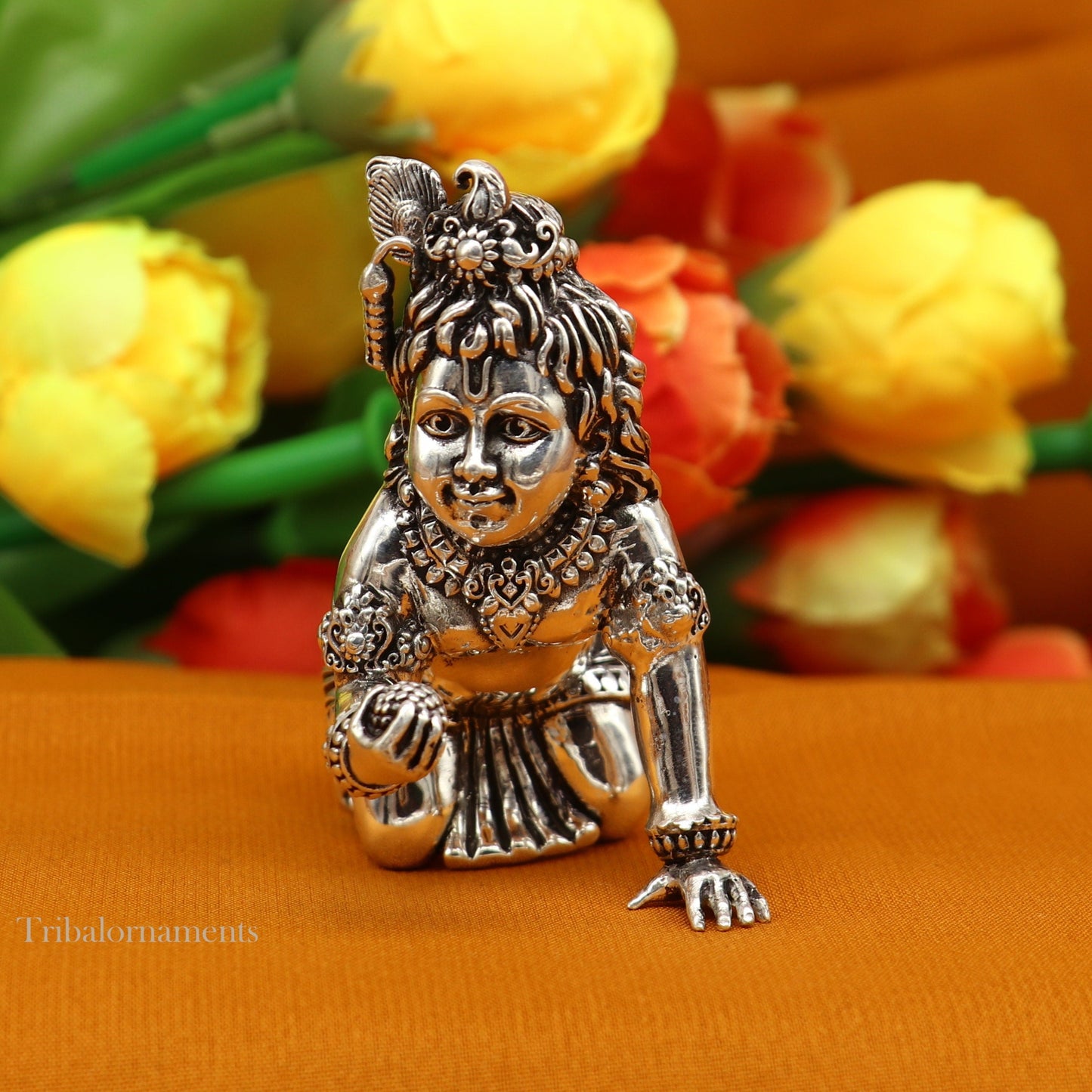 2" 925 silver handmade idol god little Krishna, Laddu Gopal, crawling Krishna small statue sculpture temple puja art, Diwali gift art231 - TRIBAL ORNAMENTS