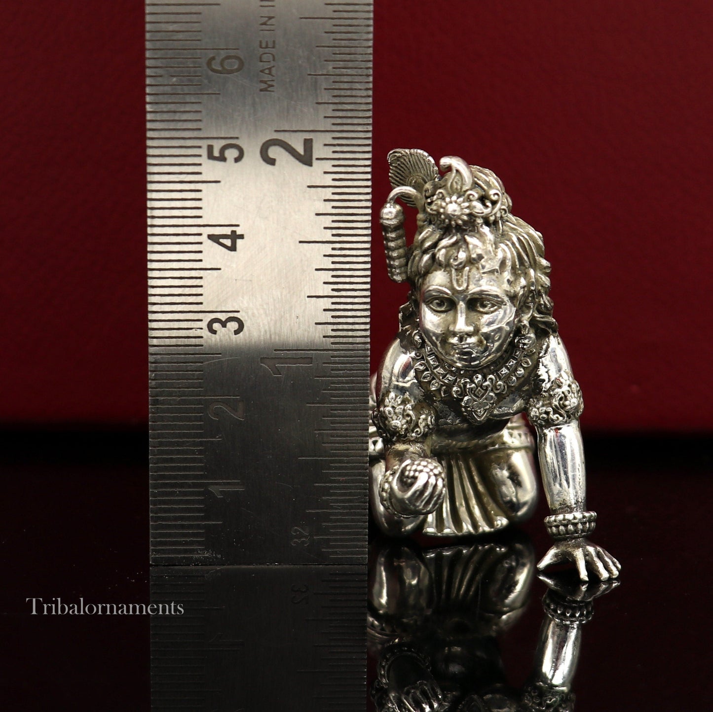 2" 925 silver handmade idol god little Krishna, Laddu Gopal, crawling Krishna small statue sculpture temple puja art, Diwali gift art231 - TRIBAL ORNAMENTS